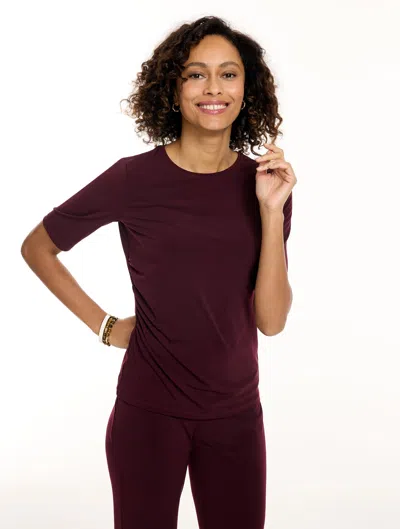 Talbots Knit Kit Ruched Crewneck Top - Rich Burgundy - Xs