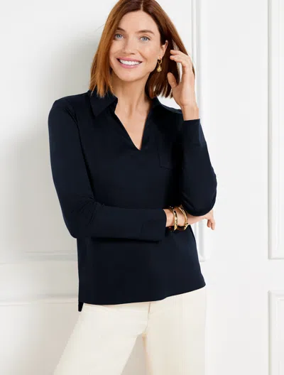 Talbots Plus Size - Knit Popover Shirt Shirt - Blue - 1x - 100% Cotton