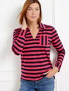 Talbots Plus Petite - Knit Popover Shirt Shirt - Calais Stripe - Indigo/pink Passion - 3x - 100% Cotton Talb In Indigo,pink Passion