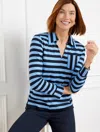 Talbots Plus Petite - Knit Popover Shirt Shirt - Calais Stripe - Vista Blue/indigo - 2x - 100% Cotton Talbot In Vista Blue,indigo