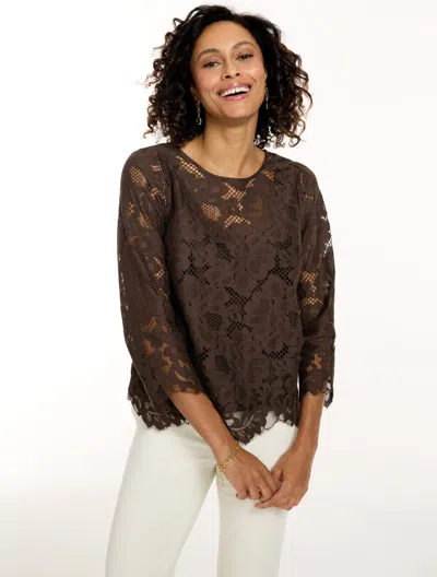 Talbots Lace Top - Dark Chocolate - Xs