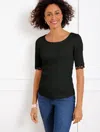 Talbots Lace Trim Ballet Neck T-shirt - Black - 2x
