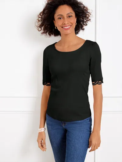 Talbots Lace Trim Ballet Neck T-shirt - Black - 2x  In Black