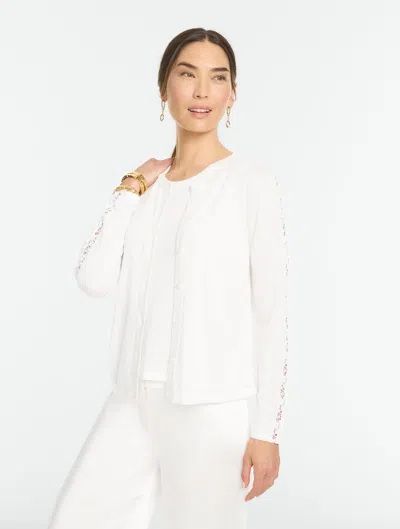 Talbots Lace Trim Crewneck Cardigan Sweater - Pearl White - Xs