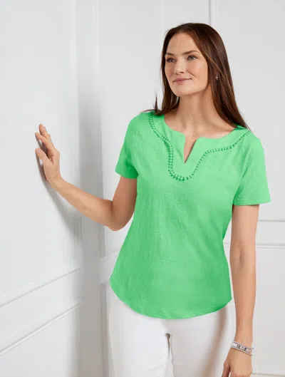 Talbots Dot Trim Split Neck T-shirt - Bright Lime - 3x - 100% Cotton