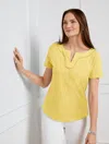 Talbots Misses - Dot Trim Split Neck T-shirt - Daisy - Xs - 100% Cotton