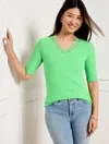 Talbots Lace Trim V-neck T-shirt - Bright Lime - 2x