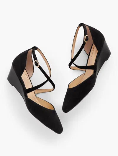Talbots Laney Crisscross Suede Wedges - Black - 11m