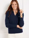 Talbots Lattice Cable Johnny Collar Sweater - Blue - 3x