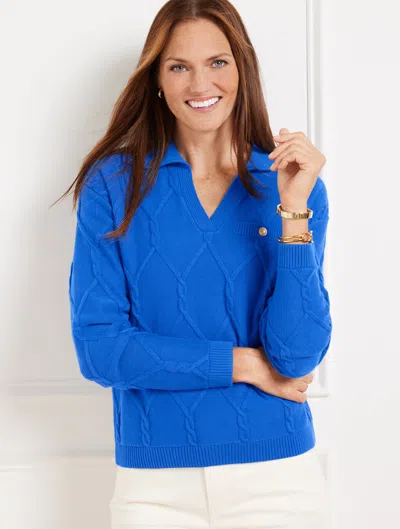 Talbots Lattice Cable Johnny Collar Sweater - Royal Blue - 2x