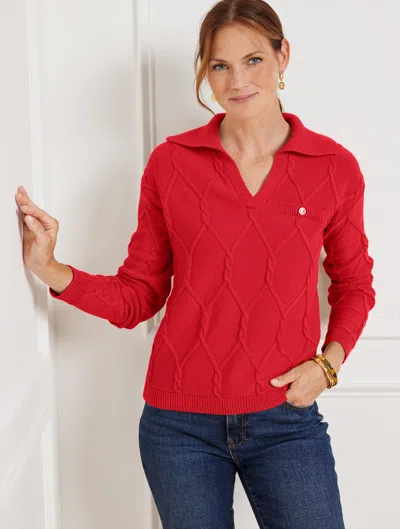 Talbots Lattice Cable Johnny Collar Sweater - Ruby Red - 2x