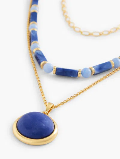 Talbots Layered Bead Link Pendant Necklace - Vista Blue Mult - 001