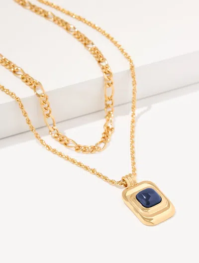 Talbots Layered Geo Pendant Necklace - Lapis Blue/gold - 001