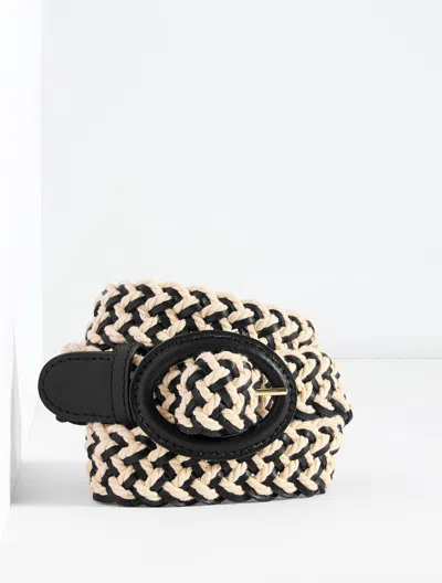 Talbots Leather Braided Rope Belt - Black/ivory - Xl  In Multi