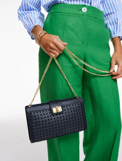 Talbots Leather Trim Caning Clutch - Blue - 001