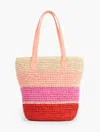 Talbots Leather Trim Straw Tote - Coral Sand - 001  In Coral Sand
