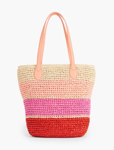 Talbots Leather Trim Straw Tote - Coral Sand - 001