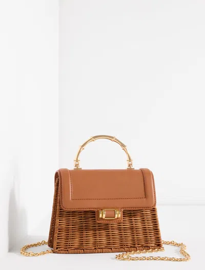 Talbots Leather Trim Wicker Crossbody Bag - Havana Tan - 001  In White