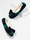Talbots Lena Bow Slippers - Black Watch Plaid - Indigo - 10m  In Green