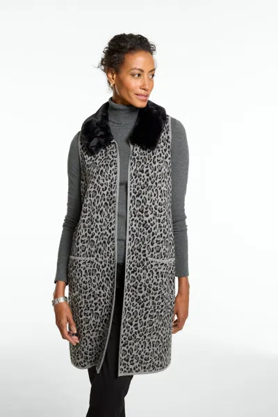 Talbots Leopard Knit Faux Fur Vest - Grey - Xs