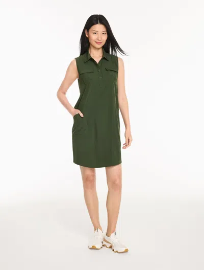 Talbots Lightweight Woven Stretch Cargo Shift Dress - Nori - Small  In Green