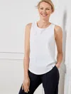 Talbots Lightweight Woven Stretch Keyhole Sleeveless Tank Top - White - 3x  In White