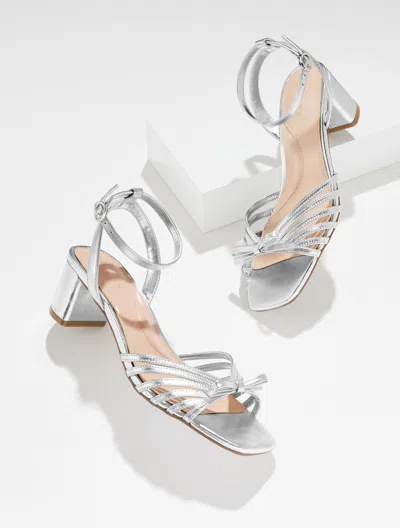 Talbots Lily Strappy Metallic Nappa Block Heel Sandals - Silver - 11m