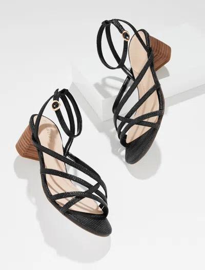 Talbots Lina Strappy Block Heel Sandals - Shimmer Raffia - Black - 9 1/2 M