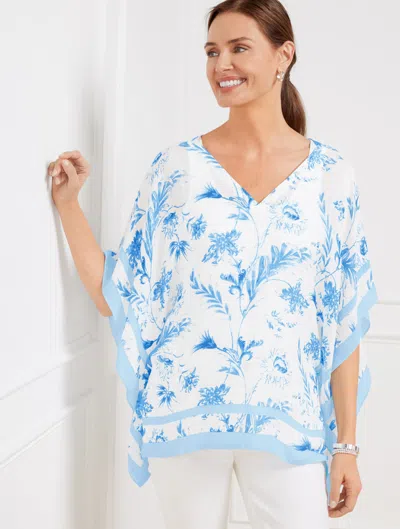 Talbots Linen Blend Poncho - Mystique Floral - Blue Wave - Medium