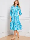Talbots Misses - Linen Blend Shirtdress - Brushed Paisley - Pool Blue/white - 16  In Pool Blue,white