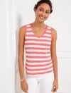Talbots Misses - Linen Blend V-neck Sleeveless Tank Top - Coral/white - Large  In Coral,white