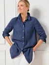 Talbots Linen Boyfriend Shirt - Cross Dyed - Indigo Cross Dye - Small  In Indigo Cross Dye