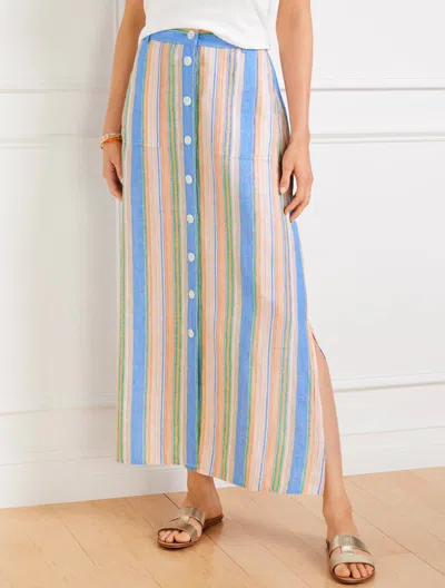 Talbots Linen Cotton Midi Skirt - Swing Stripe - Blue Iris - 22