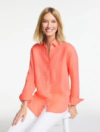 Talbots Linen Everyday Relaxed Shirt - Cross Dye - Sunkissed Coral/white - Large  In Sunkissed Coral,white