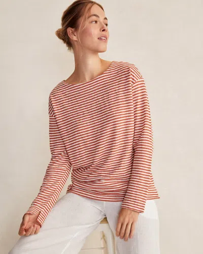 Talbots Linen Jersey Striped Boatneck T-shirt - Brick/white - Medium  In Brick,white