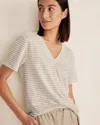 Talbots Linen Jersey Striped V-neck T-shirt - Latte White - Medium