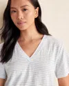 Talbots Linen Jersey Striped V-neck T-shirt - Periwinkle/white - Xl  In Periwinkle,white