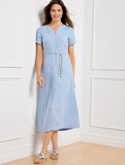Talbots Petite - Linen Shirtdress - Light Blue/white - 12  In Light Blue,white