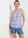 TALBOTS LINEN SQUARE NECK SHELL SWEATER - PARADISE PLAID - LOVELY CORAL - 2X TALBOTS
