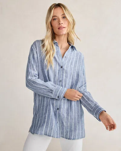 Talbots Linen Striped Oversized Shirt - Navy Blue Stripe - Xl