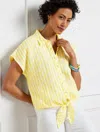 Talbots Plus Size - Linen Tie Hem Button Front Top - Seashore Stripe - Yellow Pear/white - 3x  In Yellow Pear,white