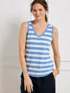 Talbots Plus Petite - Linen Blend V-neck Sleeveless Tank Top - Blue Iris/white - 2x  In Blue Iris,white