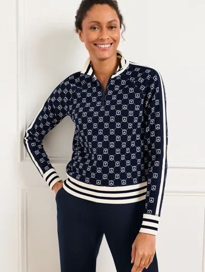 Talbots Logo Jacquard Half-zip Pullover Sweater - Indigo/ivory - Large