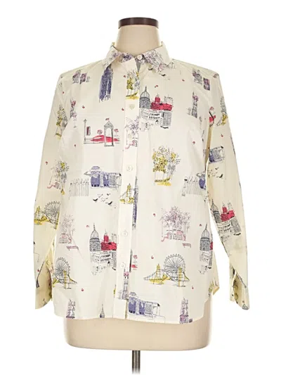 Pre-owned Talbots Long Sleeve Button Down Shirt In White