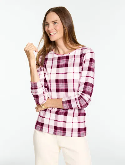 Talbots Long Sleeve Crewneck T-shirt - Autumn Plaid - Rich Burgundy - Small