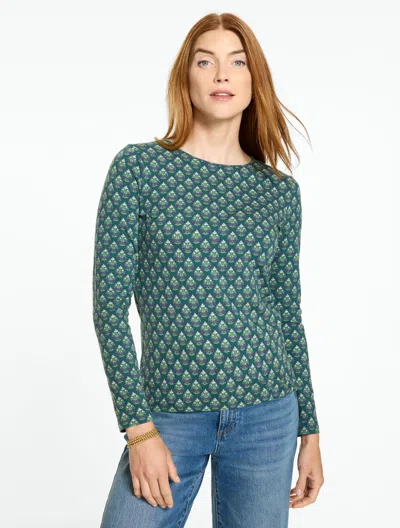 Talbots Long Sleeve Crewneck T-shirt - Beautiful Bouquets - Spruce Green - Xs