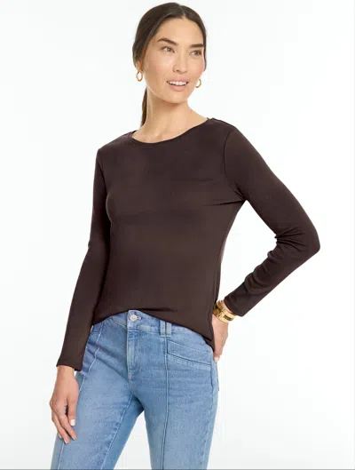 Talbots Long Sleeve Crewneck T-shirt - Dark Chocolate - Xs