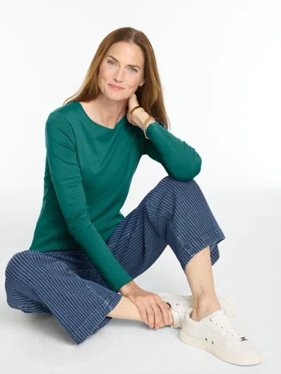 Talbots Long Sleeve Crewneck T-shirt - Deep Emerald - Xs