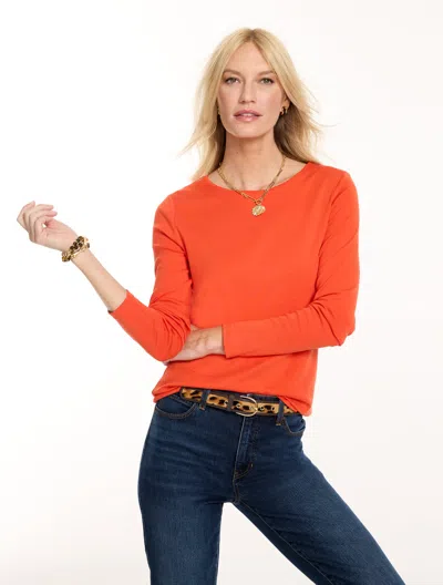 Talbots Long Sleeve Crewneck T-shirt - Orange Marmalade - Xs