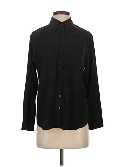 Pre-owned Talbots Long Sleeve Silk Top Black Collared Neckline Tops